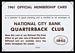 1961 National City Bank Browns Quarterback Club Membership Card