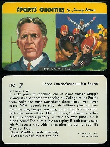 Amos Alonzo Stagg 1954 Quaker Sports Oddities football card