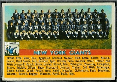 Giants team 1956 Topps football card