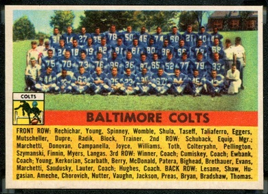 1956 Topps Baltimore Colts team football card