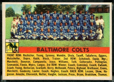 Colts team 1956 Topps football card