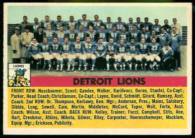 Lions team 1956 Topps football card
