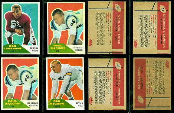 1960 Fleer wrong-back football cards