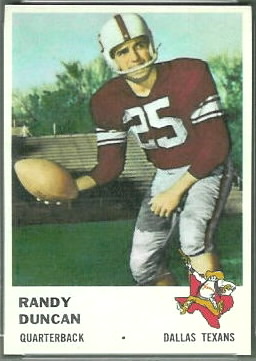 1961 Fleer Randy Duncan rookie football card