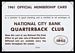 1961 National City Bank Browns Quarterback Club Membership Card football card