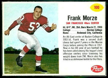 Frank Morze 1962 Post Cereal football card