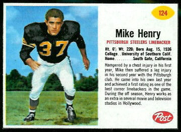 Mike Henry 1962 Post Cereal football card