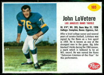 John Lovetere 1962 Post Cereal football card