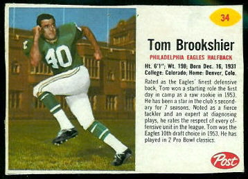 1962 Post Cereal Tom Brookshier football card
