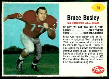 Bruce Bosley 1962 Post Cereal football card