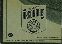 back of 1964 Topps CFL Toronto Argonauts football card