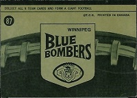 back of 1964 Topps CFL Winnipeg Blue Bombers football card