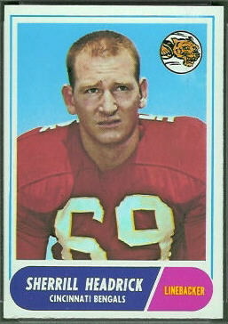 Sherrill Headrick 1968 Topps football card