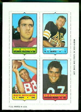 Burson - Abramowicz - Witcher - O'Bradovich 1969 Topps 4-in-1 football card