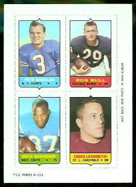 Gogolak - Bull - Richardson - LaTourette 1969 Topps 4-in-1 football card