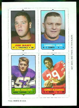 Hart - Dess - Tingelhoff - Alexander 1969 Topps 4-in-1 football card