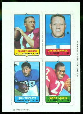 Johnson - Katcavage - Triplett - Lewis 1969 Topps 4-in-1 football card