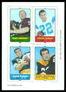 Jurgensen - Bass - Parks - Martha 1969 Topps 4-in-1 football card