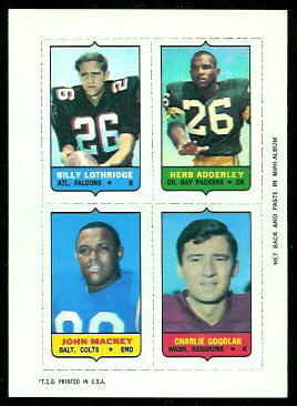 Lothridge - Adderley - Mackey - Gogolak 1969 Topps 4-in-1 football card