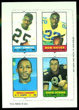 Simmons - Hayes - Lockhart - Atkins 1969 Topps 4-in-1 football card