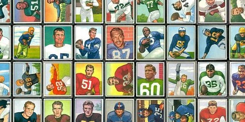 Virtual uncut sheet of 1950 Bowman football cards