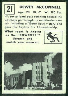 1951 Topps Magic Dewey McConnell football card back