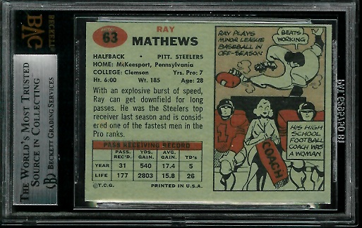 BVG 8.5 1957 Topps Ray Mathews football card back