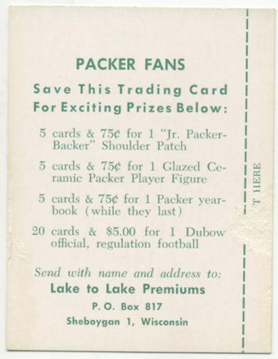 1961 Lake to Lake Larry Hickman football card back