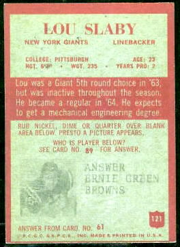 1965 Philadelphia Lou Slaby football card back