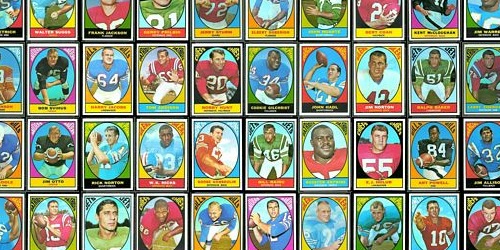 Virtual uncut sheet of 1967 Topps football cards.