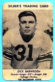 1949 Silber's Bakery Colts Dick Barwegan football card