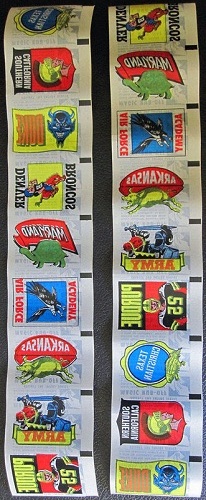 Uncut strip of 1965 Topps football magic rub-off inserts