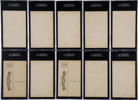 Backs of variations of Exhibit football cards