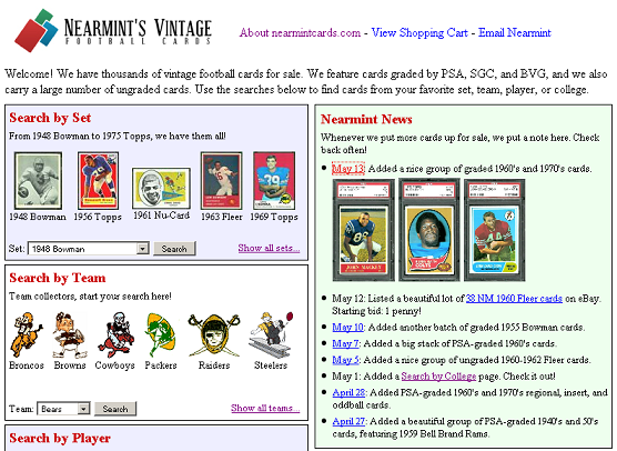 New nearmintcards.com home page