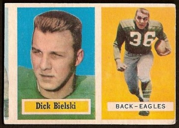 Miscut 1957 Topps Dick Bielski football card