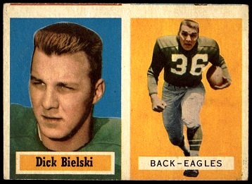 miscut 1957 Topps Dick Bielski football card