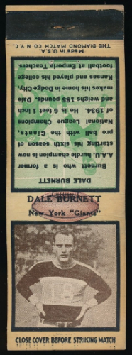 Dale Burnett 1935 Diamond Matchbooks football card