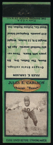 Zuck Carlson 1935 Diamond Matchbooks football card