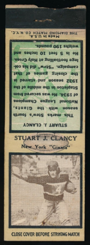 Stu Clancy 1935 Diamond Matchbooks football card