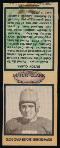 Dutch Clark 1935 Diamond Matchbooks football card Dutch Clark 1935 Diamond Matchbooks football card