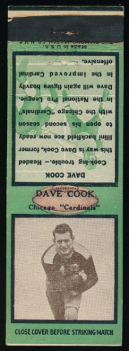 Dave Cook 1935 Diamond Matchbooks football card