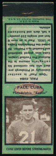 Paul Cuba 1935 Diamond Matchbooks football card