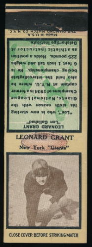 Len Grant 1935 Diamond Matchbooks football card