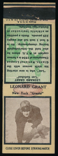 Len Grant 1935 Diamond Matchbooks football card Len Grant 1935 Diamond Matchbooks football card