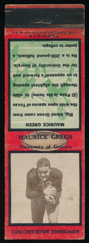 Maurice Green 1935 Diamond Matchbooks football card
