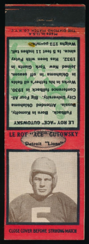 Ace Gutowsky 1935 Diamond Matchbooks football card