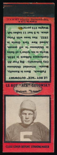 Ace Gutowsky 1935 Diamond Matchbooks football card Ace Gutowsky 1935 Diamond Matchbooks football card