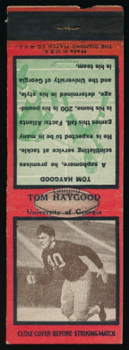 Tom Haygood 1935 Diamond Matchbooks football card