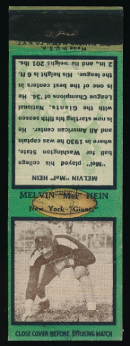 Mel Hein 1935 Diamond Matchbooks football card