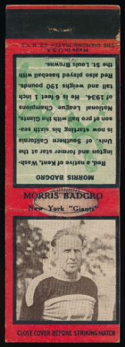 Red Badgro 1935 Diamond Matchbooks football card